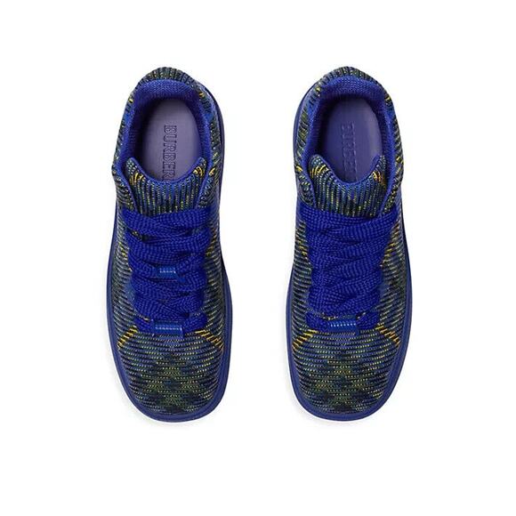 NIB BURBERRY BOX NAVY BLUE CHECK CANVAS LOGO PLATFORM SNEAKERS 9 US 42 ITALY - Picture 3 of 12